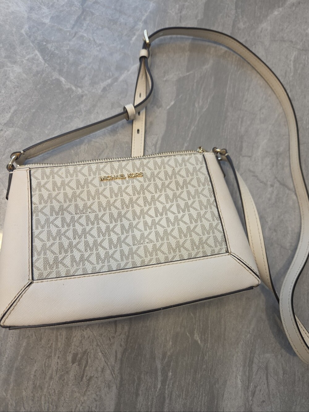 Michael Kors Cream Logo Crossbody Bag with Gold Hardware